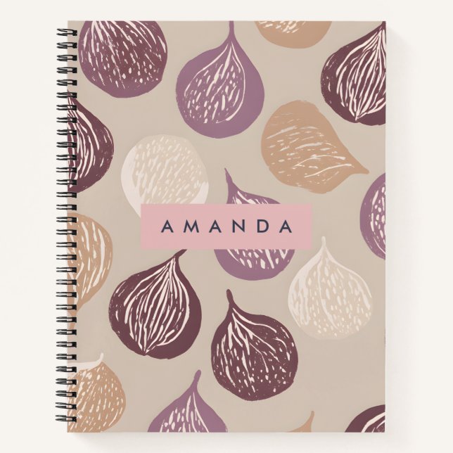 Personalized Fig Fruit Art in Warm Neutral  Notebook (Front)