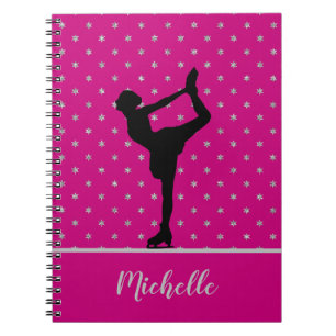 Personalized Figure Skater And Stars Pattern Pink Notebook