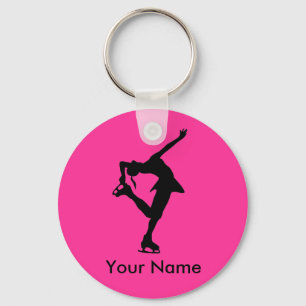 Personalized Figure Skater Key Chain - Bright Pink