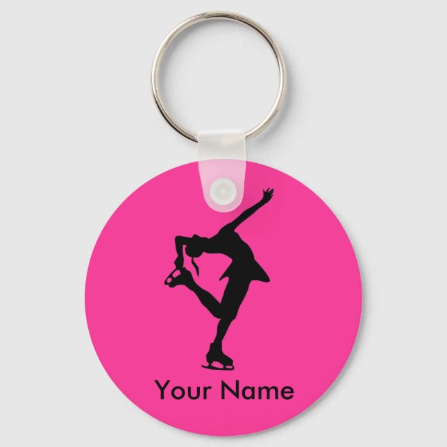 Personalized Figure Skater Key Chain - Bright Pink (Front)