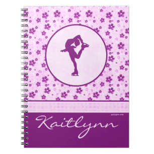 Personalized Figure Skater Purple Heart Floral Notebook