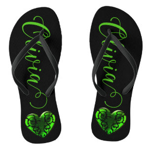 Personalized Filigree Goth Green Heart  Flip Flops