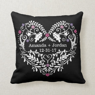 Personalized Filigree Heart, Wedding Date Names Throw Pillow