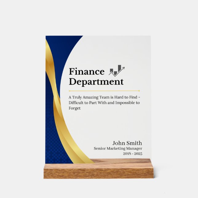 Personalized Finance Department  Acrylic Sign (Front)
