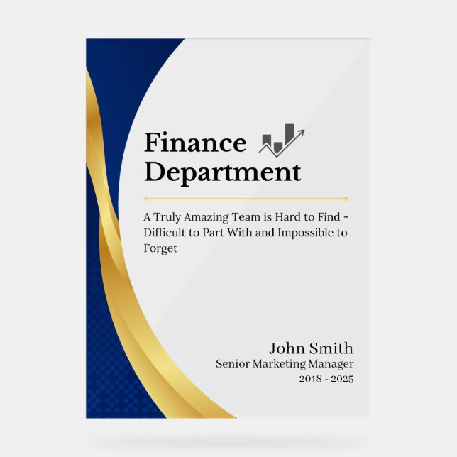 Personalized Finance Department  Acrylic Sign (Front)