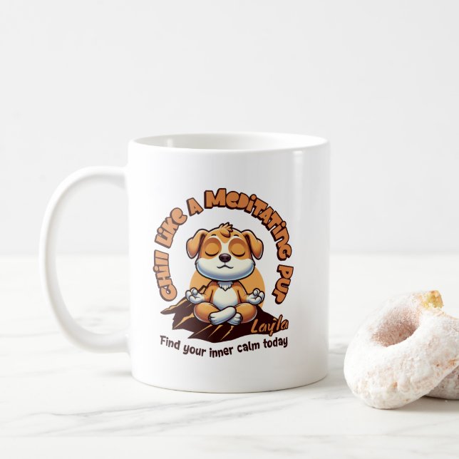 Personalized Find Your Inner Calm Today Pup Coffee Mug (With Donut)