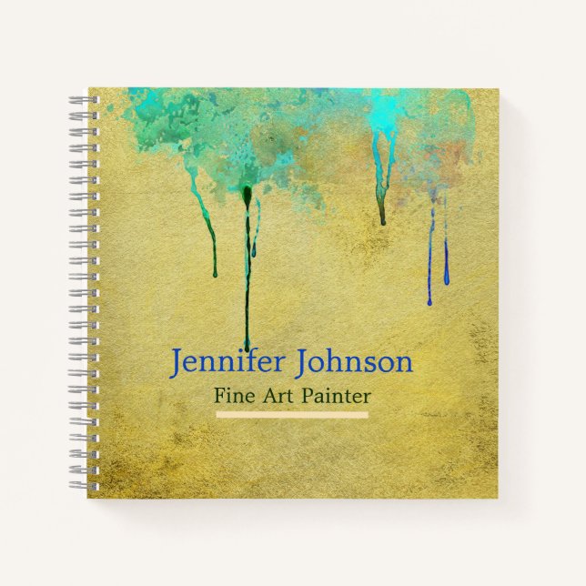 Personalized Fine Art Artist Gold Sketchbook Notebook (Front)