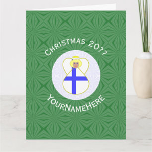 Personalized Finnish Angel Christmas Flags Card