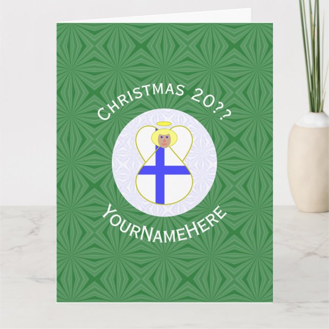 Personalized Finnish Angel Christmas Flags Card (Front)
