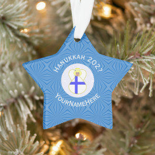 Personalized Finnish Angel Hanukkah Flag Ornament