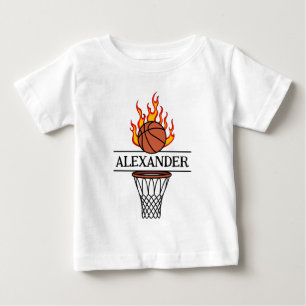 Personalized Fire basketball & hoop with name Baby T-Shirt