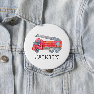 Personalized Fire engine birthday Party 4 Inch Round Button