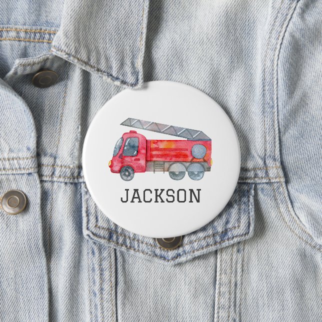 Personalized Fire engine birthday Party 4 Inch Round Button (In Situ)