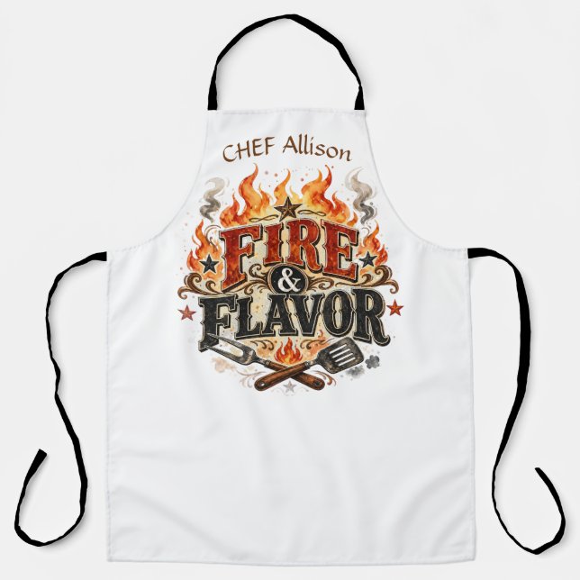 Personalized Fire & Flavour BBQ Apron | Custom Nam (Front)