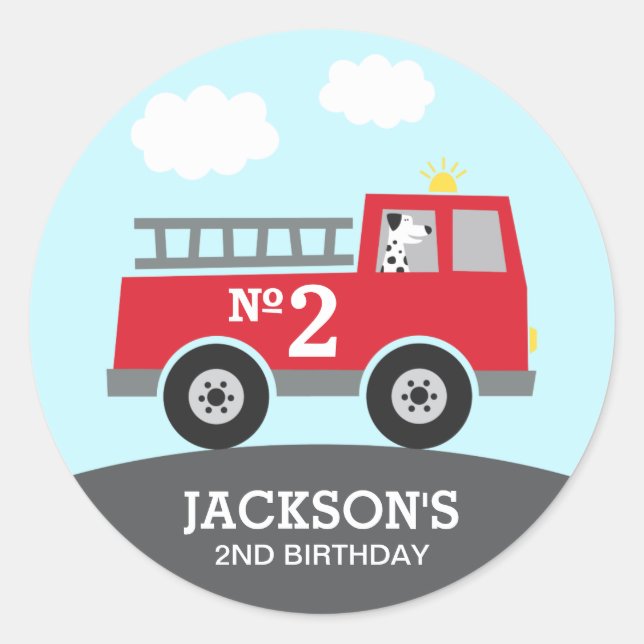 Personalized Fire Truck Birthday Classic Round Sticker (Front)