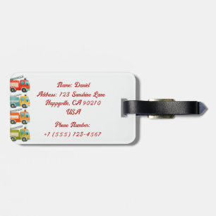Personalized Fire Truck Luggage Tag for Kids