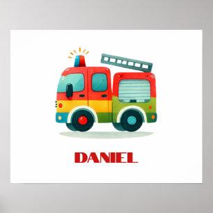 Personalized Fire Truck Poster for Boys
