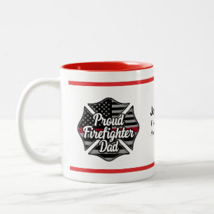 Personalized Firefighter Dad Name Thin Red Line Two-Tone Coffee Mug