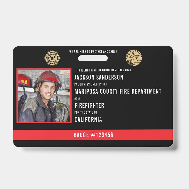 Personalized Firefighter Employee Photo ID Badge (Front)