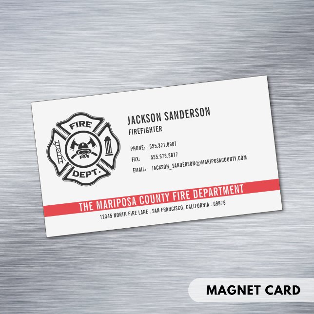 Personalized Firefighter Fire Department Logo Magnetic Business Card (Personalized Firefighter Fire Department Logo Business Card Magnet)