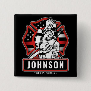 Personalized Firefighter Fire Dept Patriotic Flag 2 Inch Square Button