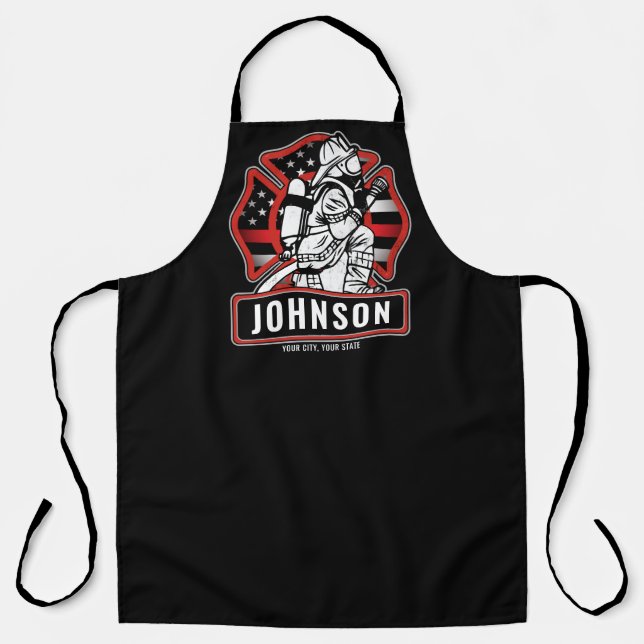 Personalized Firefighter Fire Dept Patriotic Flag Apron (Front)