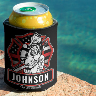 Personalized Firefighter Fire Dept Patriotic Flag  Can Cooler