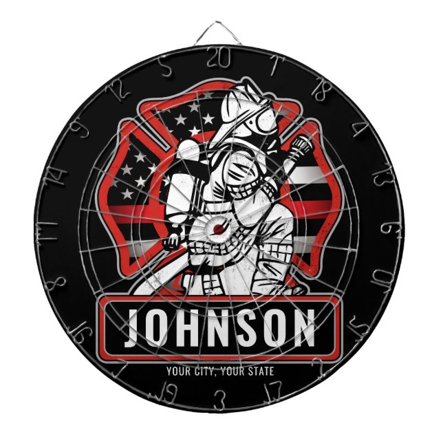 Personalized Firefighter Fire Dept Patriotic Flag Dartboard (Front)