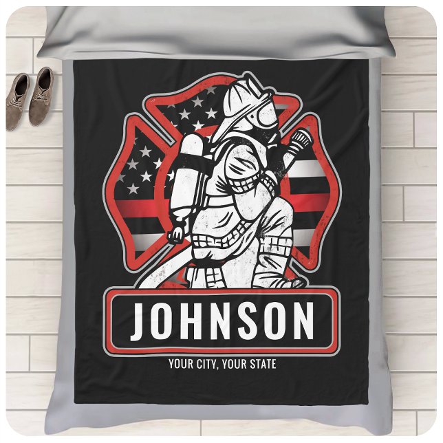 Personalized Firefighter Fire Dept Patriotic Flag Fleece Blanket (Creator Uploaded)
