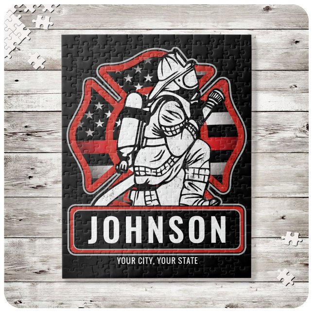 Personalized Firefighter Fire Dept Patriotic Flag Jigsaw Puzzle (Creator Uploaded)