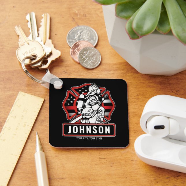Personalized Firefighter Fire Dept Patriotic Flag Keychain (Desk)