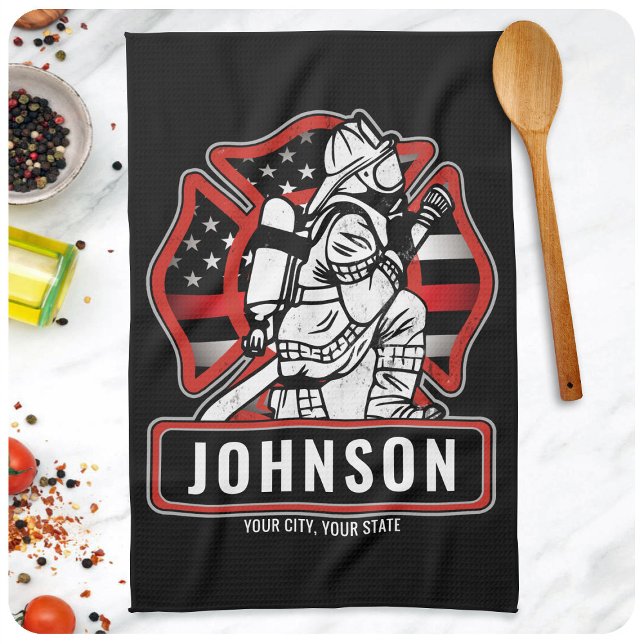 Personalized Firefighter Fire Dept Patriotic Flag Kitchen Towel (Creator Uploaded)