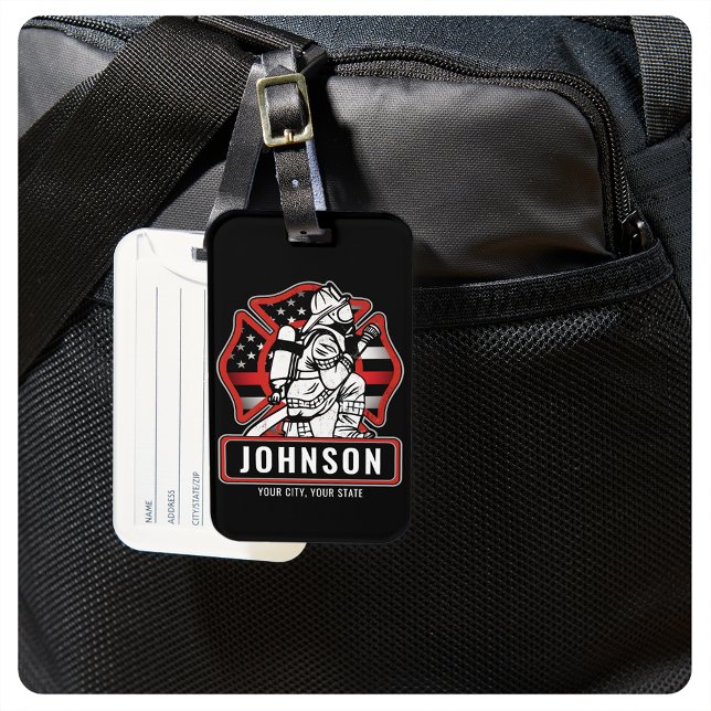 Personalized Firefighter Fire Dept Patriotic Flag  Luggage Tag (Creator Uploaded)