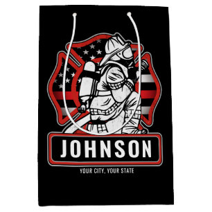 Personalized Firefighter Fire Dept Patriotic Flag  Medium Gift Bag