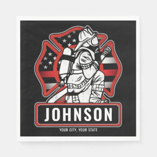 Personalized Firefighter Fire Dept Patriotic Flag Napkin