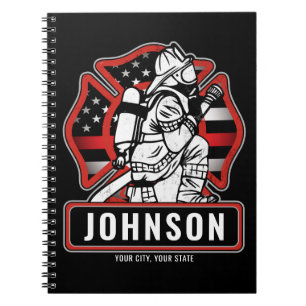 Personalized Firefighter Fire Dept Patriotic Flag Notebook