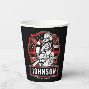 Personalized Firefighter Fire Dept Patriotic Flag Paper Cups