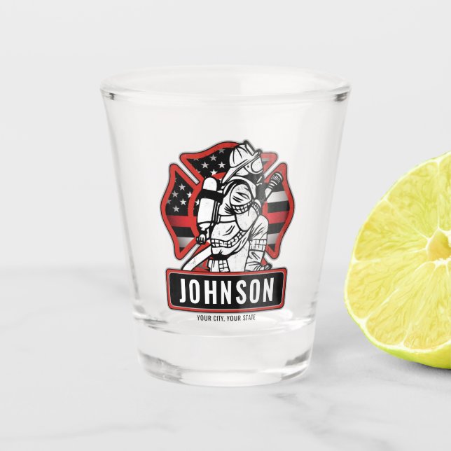 Personalized Firefighter Fire Dept Patriotic Flag Shot Glass (Front)