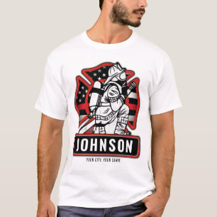 Personalized Firefighter Fire Dept Patriotic Flag  T-Shirt