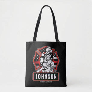 Personalized Firefighter Fire Dept Patriotic Flag Tote Bag