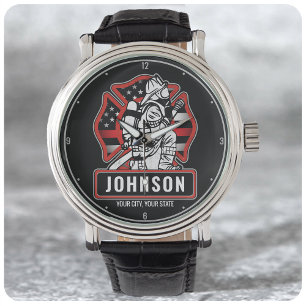 Personalized Firefighter Fire Dept Patriotic Flag  Watch