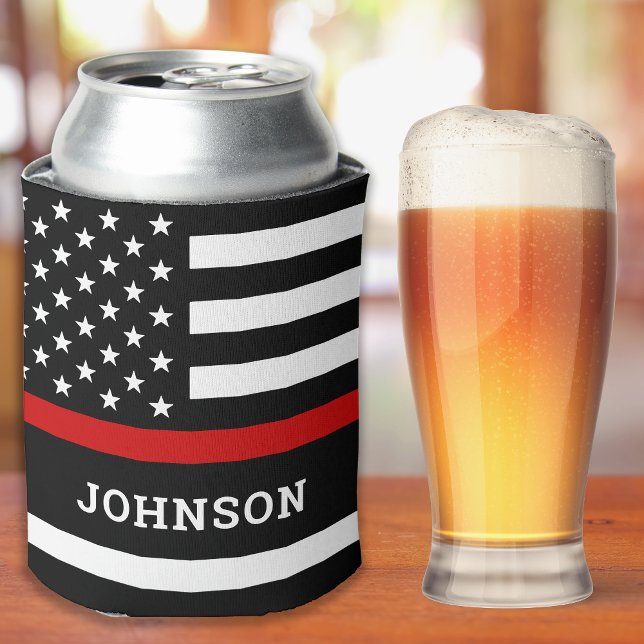 Personalized Firefighter Flag Thin Red Line Can Cooler (Creator Uploaded)