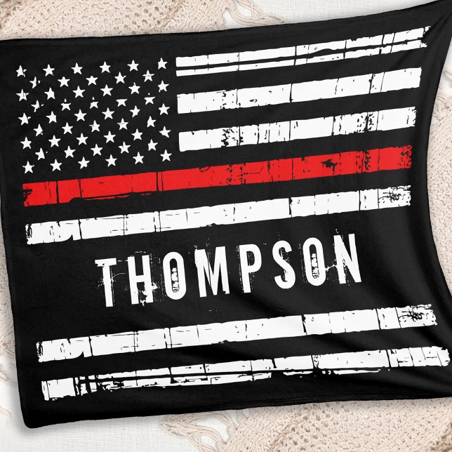 Personalized Firefighter Flag Thin Red Line Fleece Blanket (Creator Uploaded)