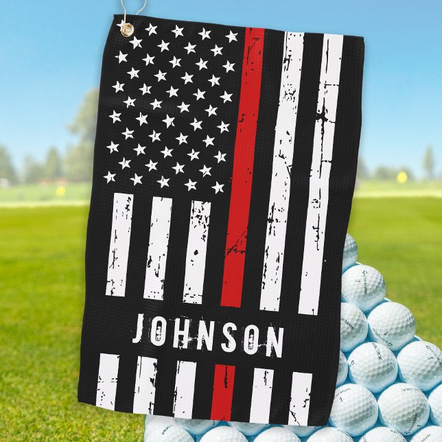 Personalized Firefighter Flag Thin Red Line Golf Towel (Creator Uploaded)
