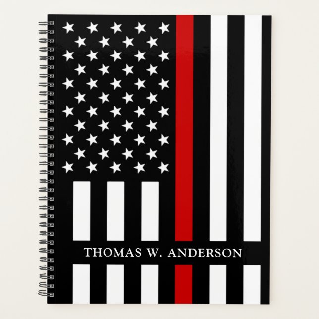 Personalized Firefighter Flag Thin Red Line Planner (Front)