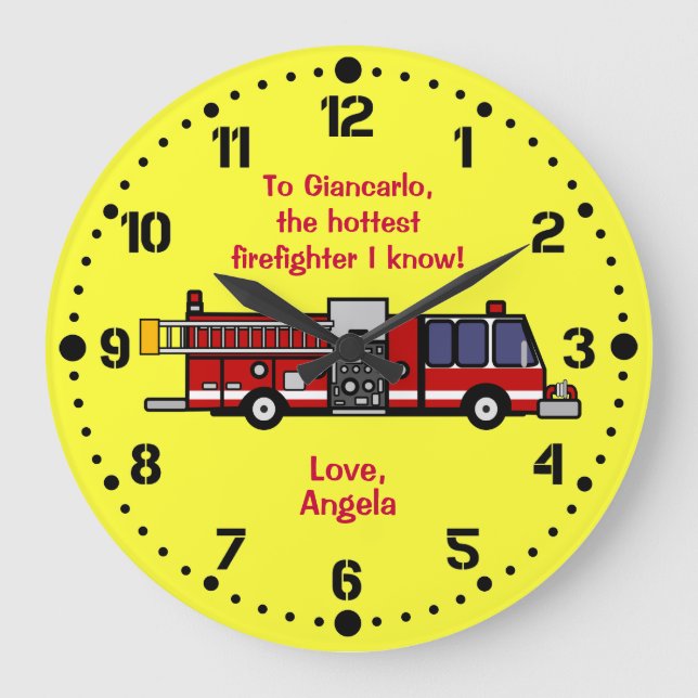 Personalized Firefighter Gift Firetruck Wall Clock (Front)