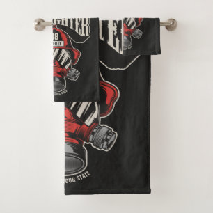 Personalized Firefighter Mask Fire Dept Helmet Bath Towel Set