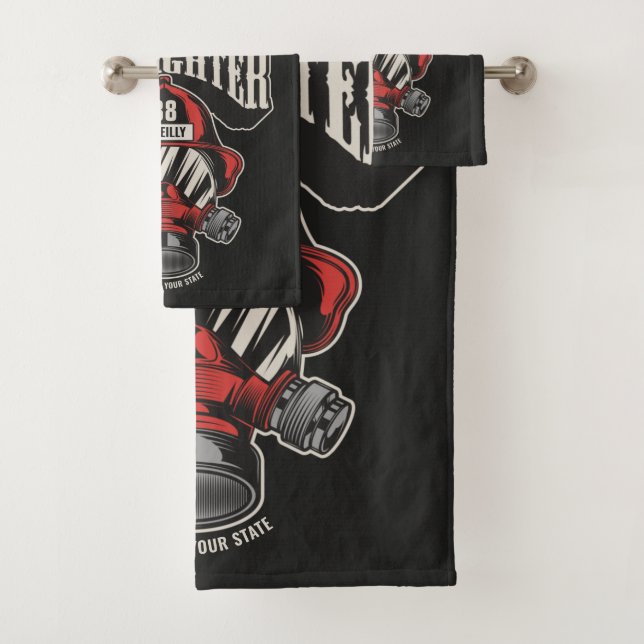 Personalized Firefighter Mask Fire Dept Helmet  Bath Towel Set (Insitu)