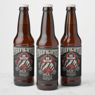Personalized Firefighter Mask Fire Dept Helmet Beer Bottle Label
