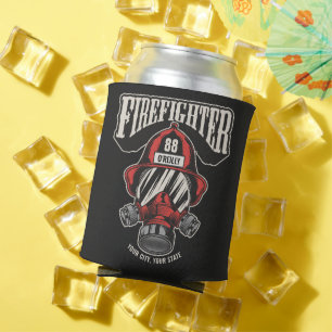 Personalized Firefighter Mask Fire Dept Helmet Can Cooler